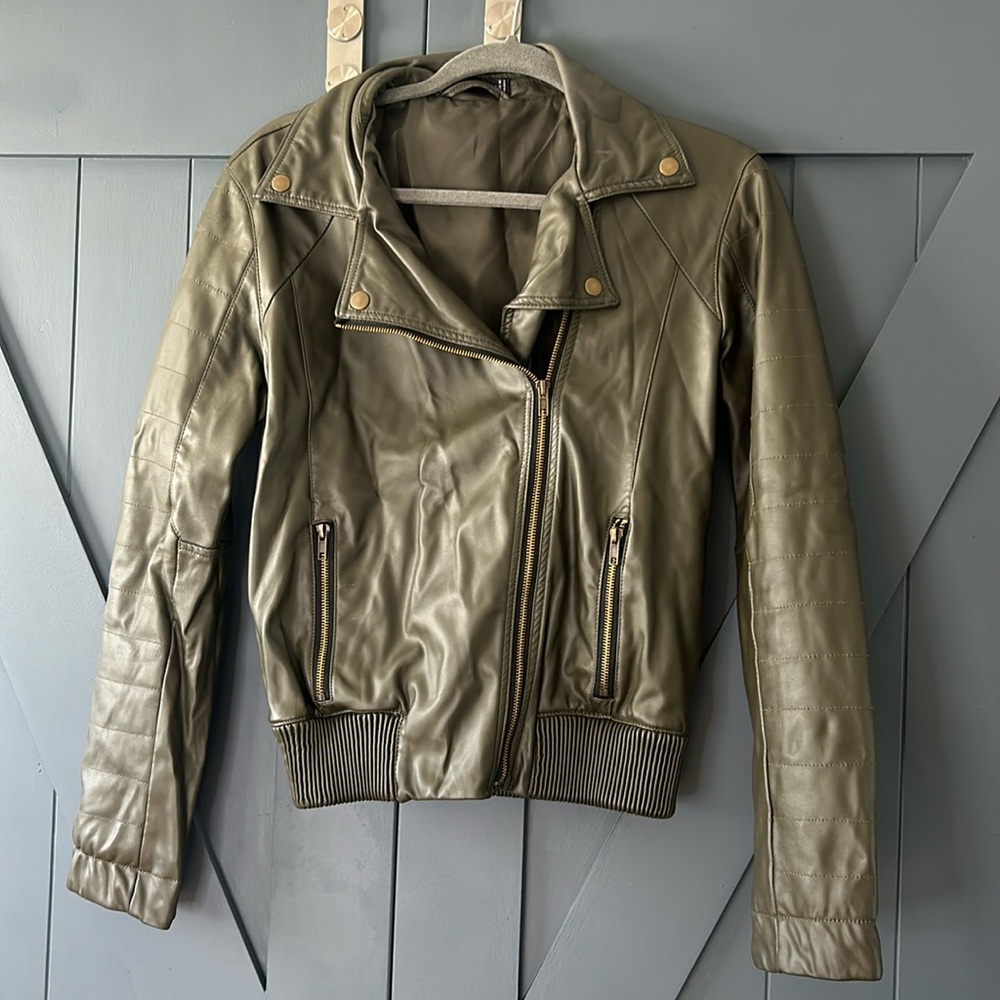 Faux leather bomber jacket
